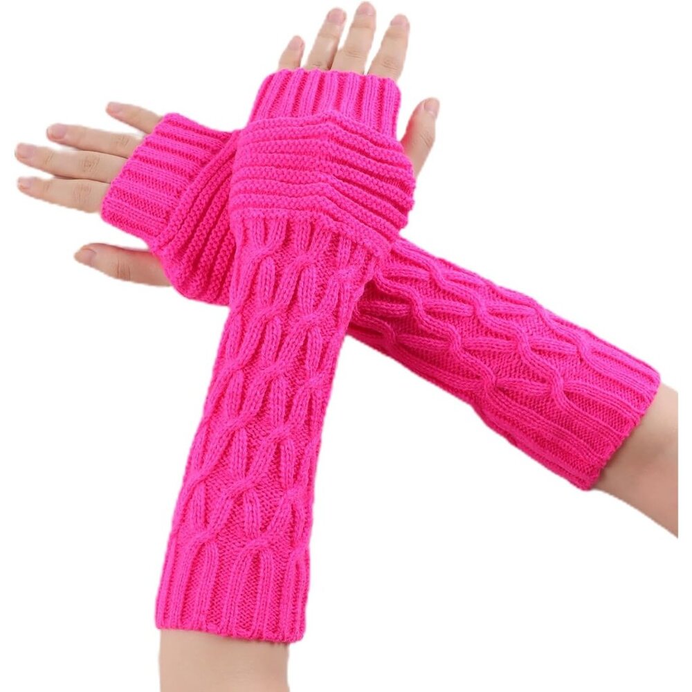 Women's Rose Thumb Hole Warm Arm Sleeves Fingerless Knit Wrist Mittens Gloves